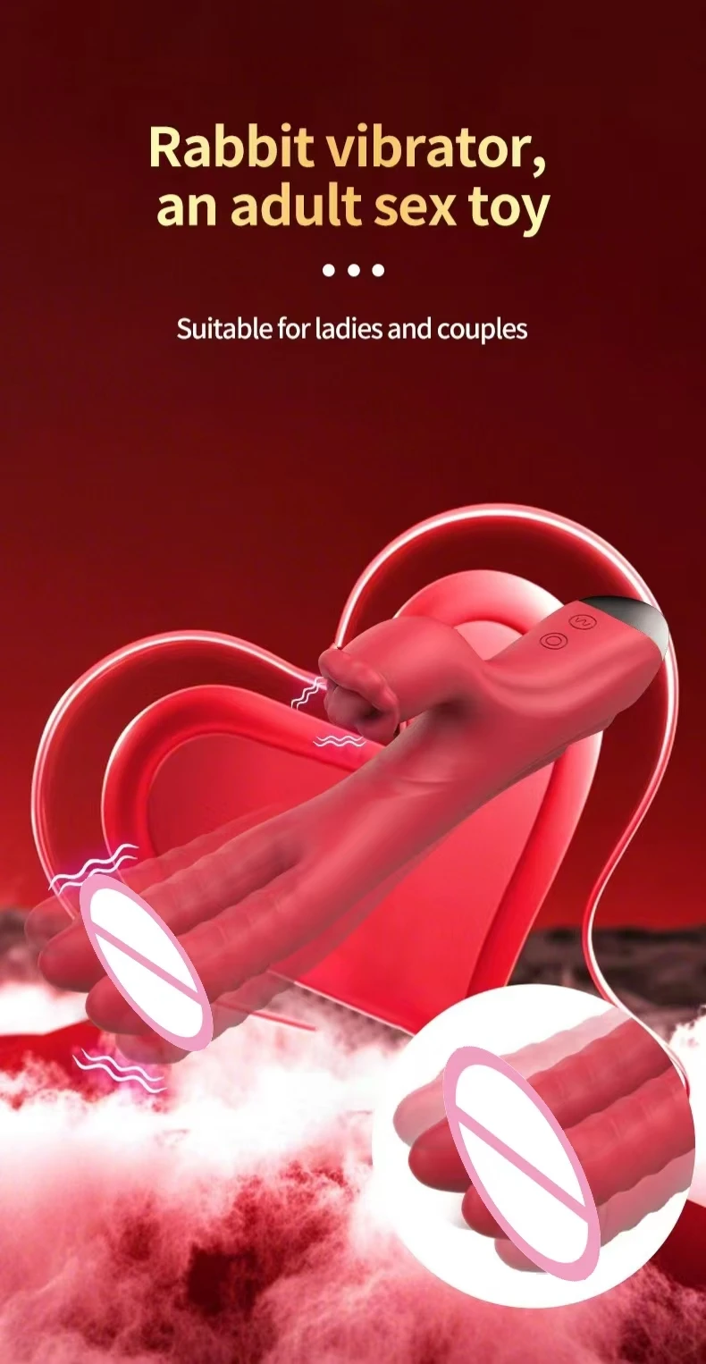 Rose red dual-head tongue-licking vibrator with textured surface