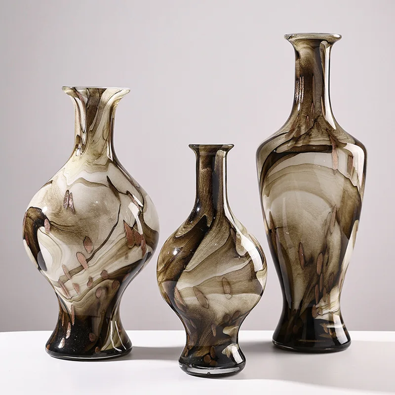 Modern Minimalist Italian Vintage Jade Vase Handmade Marble Ink