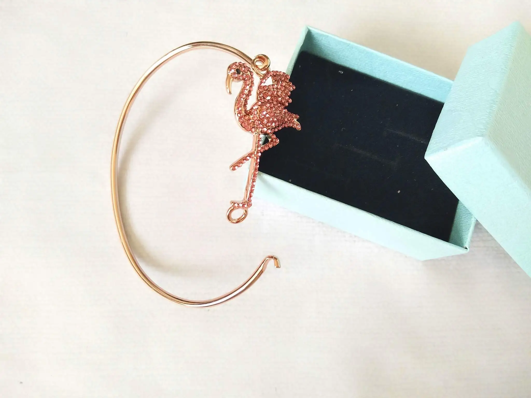 MAMZHEN Pink Flamingo Bird Bangle Bracelet For Women - Open Cuff Design, Alloy With Rhinestones