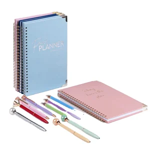 Free Sample Custom Printed Spiral Binder Agenda A5 A6 Golden Corner Cuaderno Libretas Dairy Planner with Spirl Style