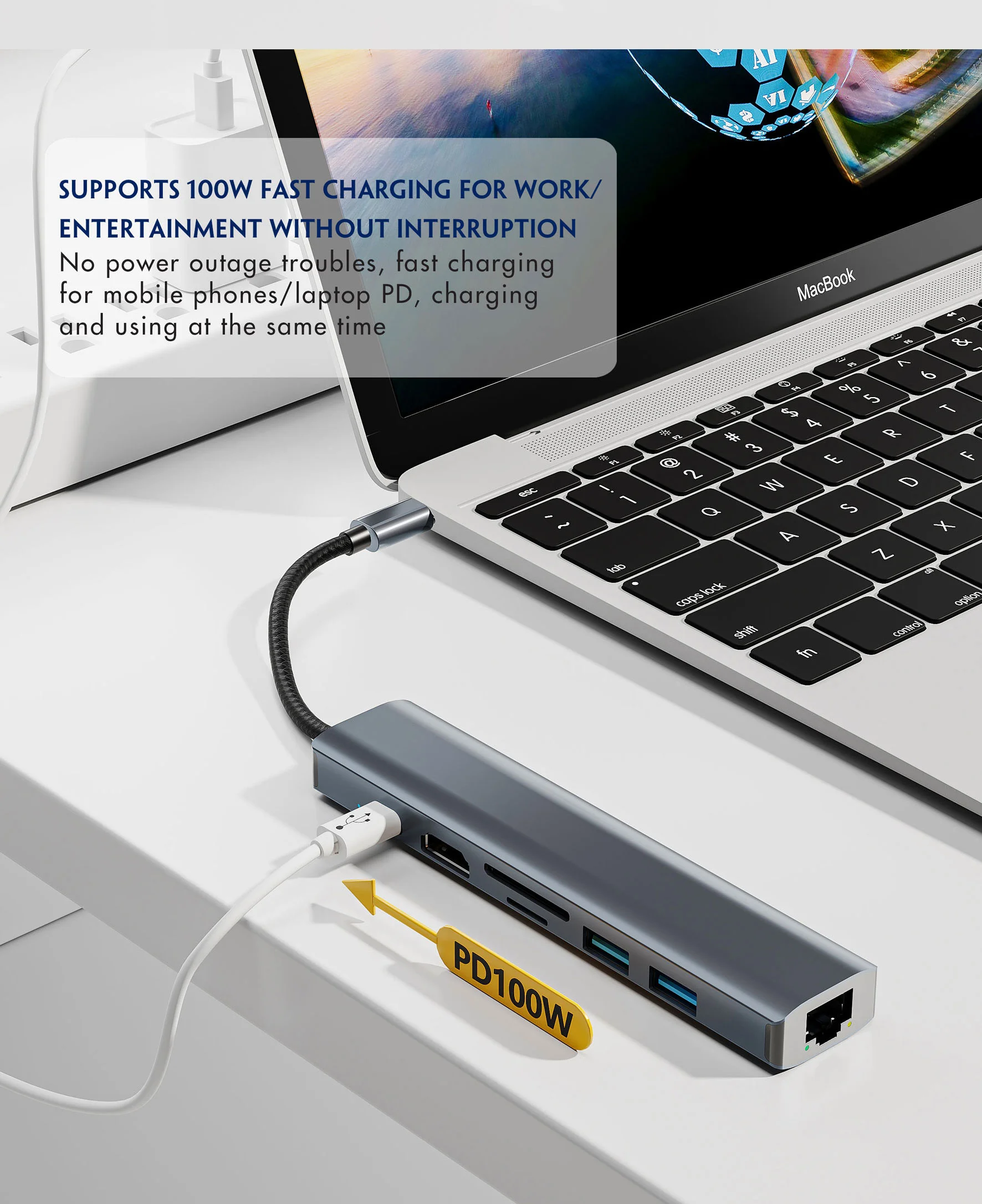 Welcome OEM Order, Factory Whole Selling 6 Ports Adapter Gigabyte Network 1000mbps 4k Hd Adapter Usb 3.0 Pd Rj45 6 In 1usb C Hub - Buy Type C Usb Port Hub Multiport 6 In 1 Usb C Hub type C Adapter Charger Multiport 6 In 1 Usb C Hub for Mobile Phone Laptop Notebook 6 In 1 Type C Hub