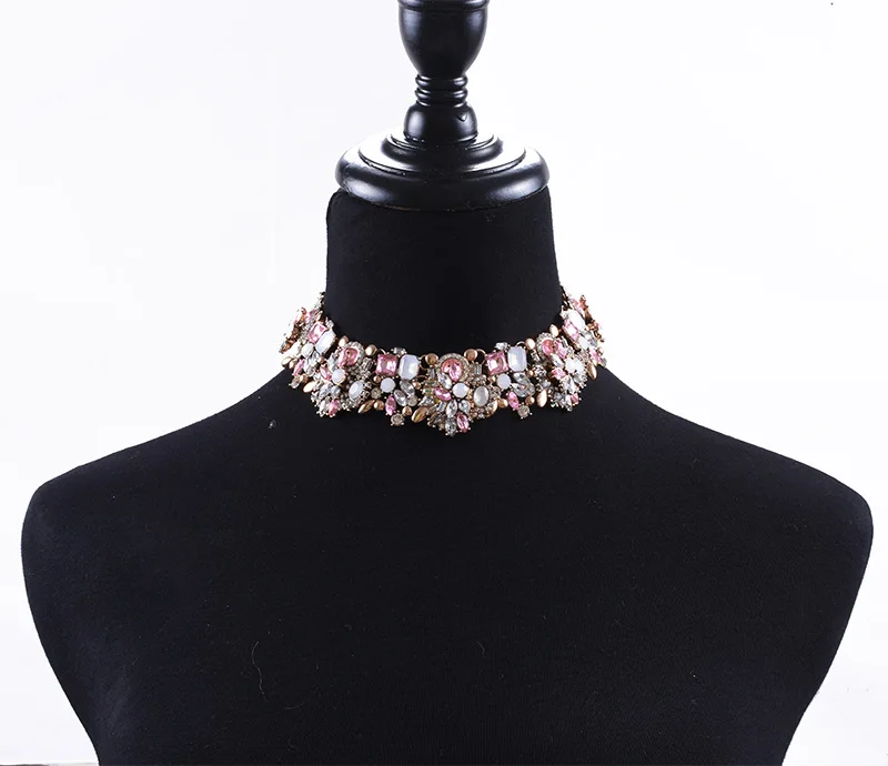 Bib Statement Necklace Colorful Glass Crystal Collar Choker Necklace for  Women Fashion Accessories
