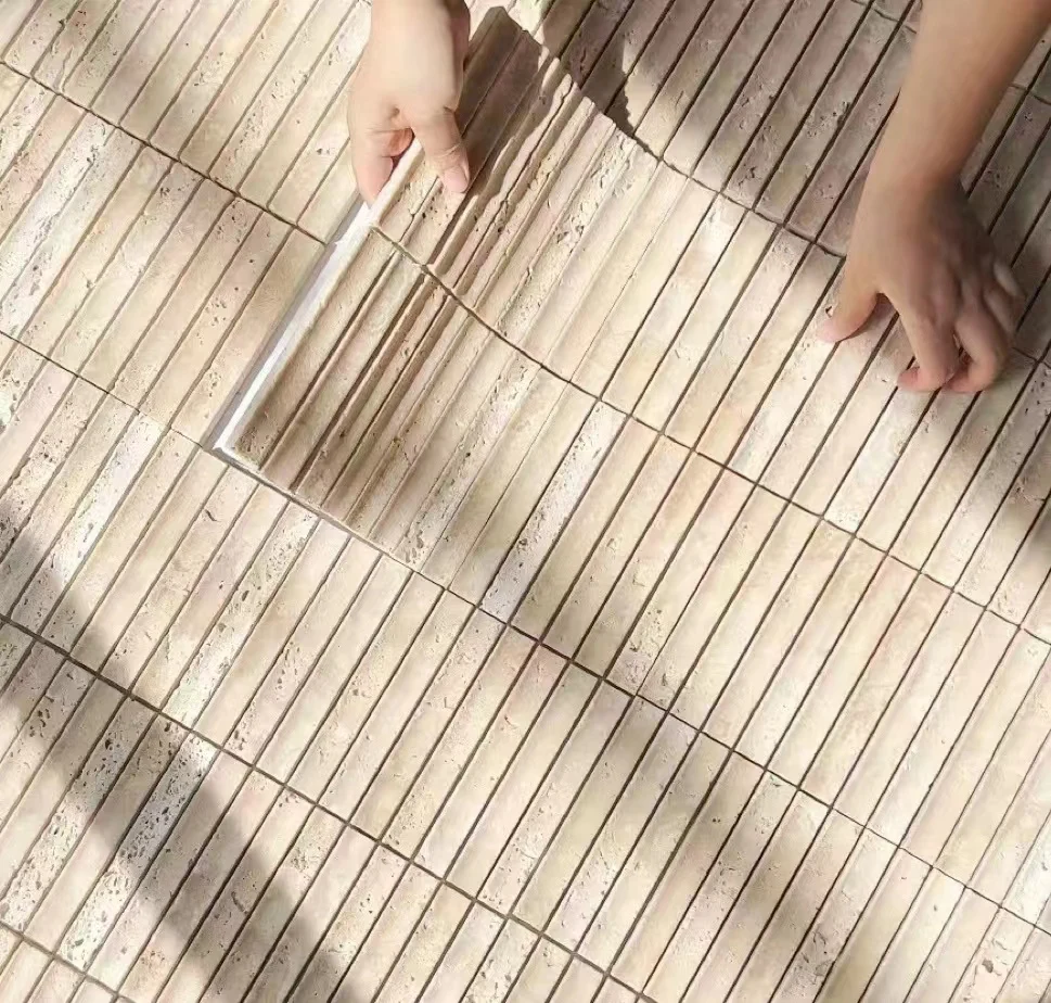 Natural Fluted Stone Finger Strip Matte 3d Curve Concave Travertine Stone Mosaic Back Net Wall Tile for  Kitchen Bathroom Bar