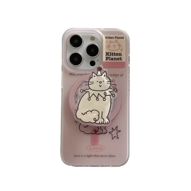 Girl Cat Magnetic Card Holder Stand Protective Shockproof Mobile Phone Accessories Cover Case For iPhone 11 12 13 14 15 Pro Max