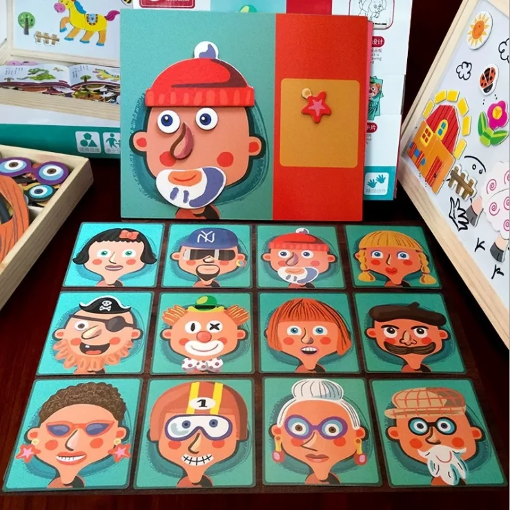 Facial features magnetic stickers Early childhood education puzzle magnetic puzzle dressing kindergarten wooden toys