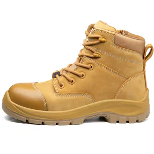 High Mid-Top Men's Safety Shoes European Standard Wheat Color Nubuck Leather Wear-Resistant Top Layer Non-Slip Steel Toe High