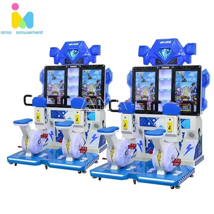 Coin-Operated 2-Player Racing Simulator Indoor Kids Sports Game with Cycling Bike English Language Metal Arcade Racing Machine