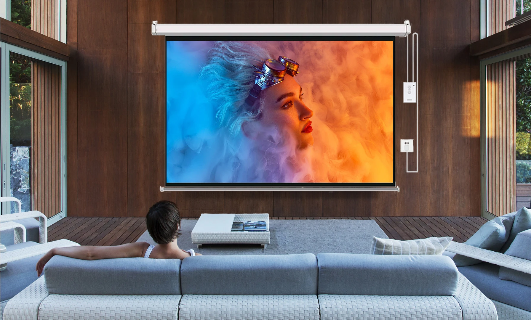 High Quality Motorized Projector Screen 100 Inch 169/43/11 Motorized Remote Control Automatic