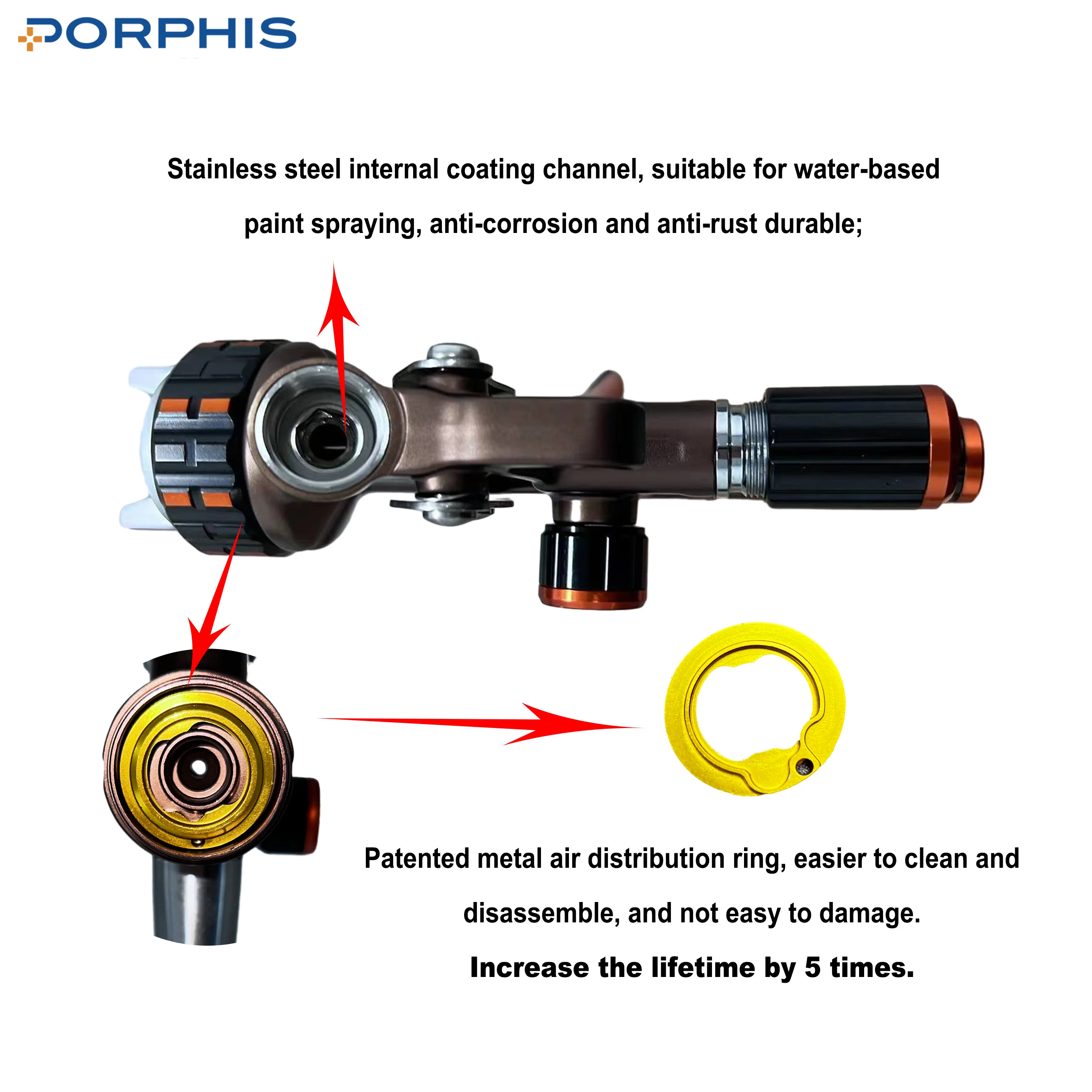 Porphis Prd-717 1.3mm Split Nozzle Gravity Feed Airbrush Pneumatic Tool ...