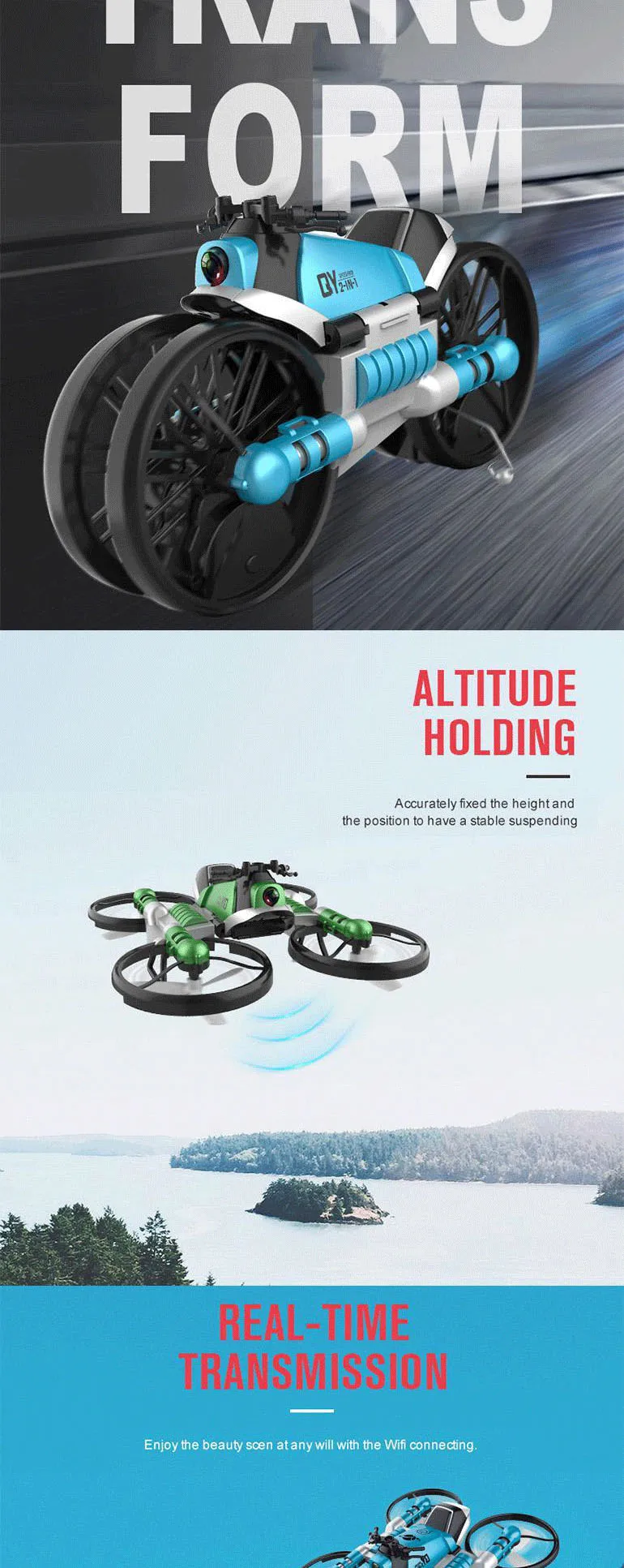 Yj 2in1 Rc Motorcycles Deformation Motorbike Photography Aircraft Uav