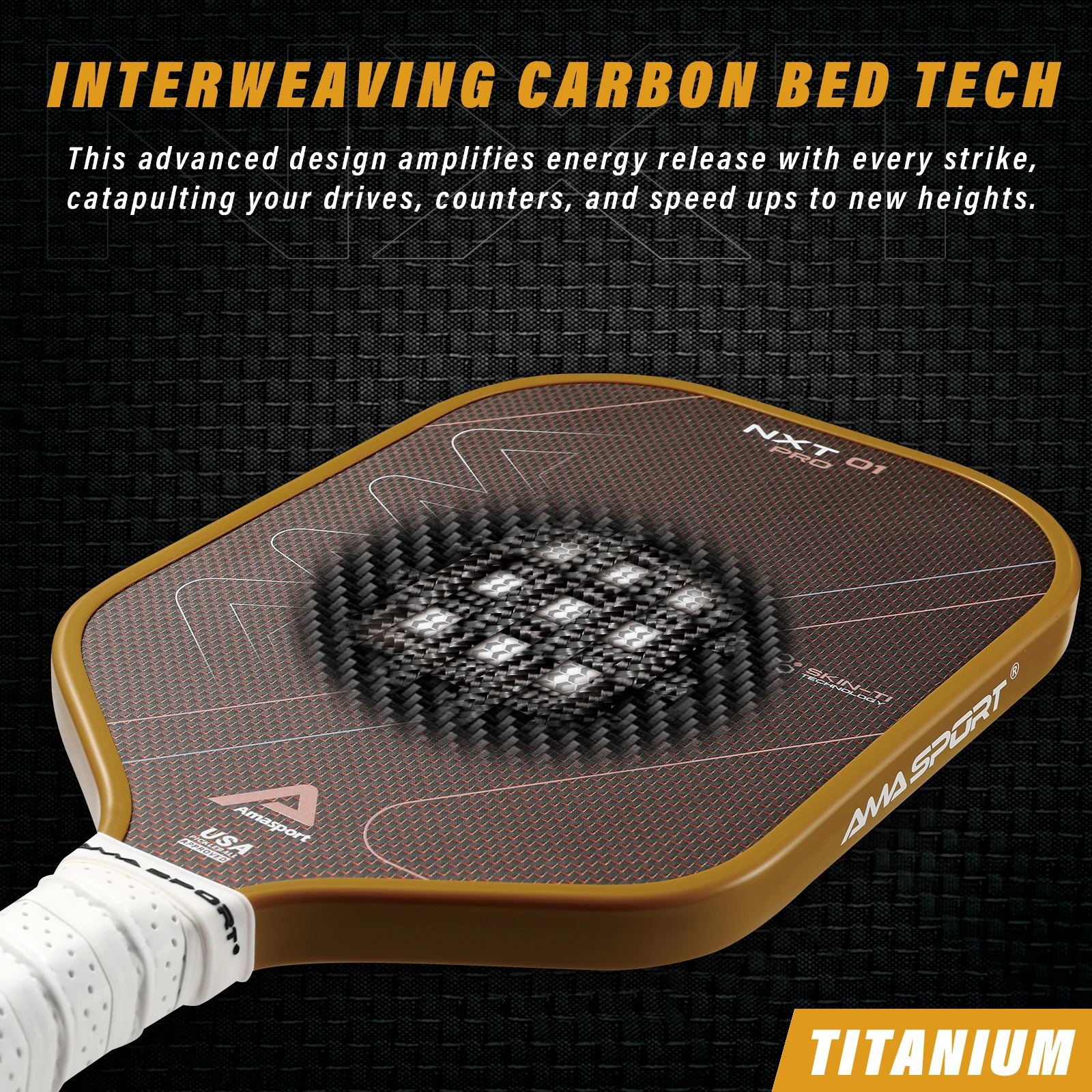 AMASPORT NXT 01 Pro ピックルボールラケット PCR-ASkinTiPA015-16RED-Ama Sport