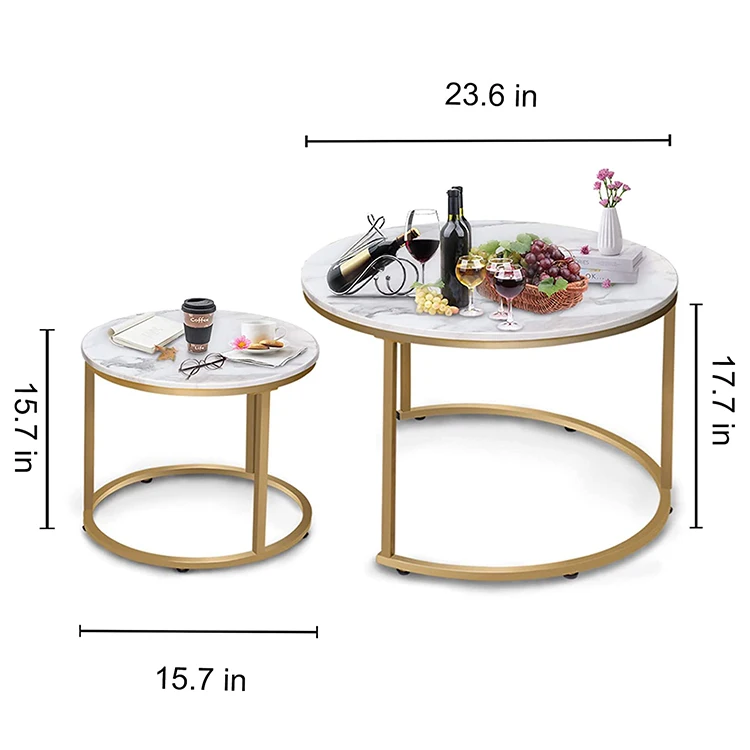 Modern Round Mdf Wood Coffee Table Nest Of 2 Table Set Nesting Table