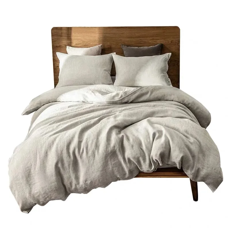 Pure Linen Bedding Set 170 Gsm Stone Washed Linen Bed Sheet Set