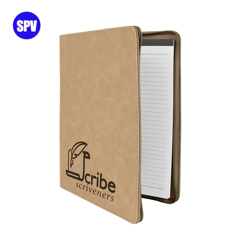 Wholesale Zipper Closure Custom Blank Laserable Leatherette A4 Padfolios Engraved Logo Pu Leather Pink Padfolio Portfolio Case