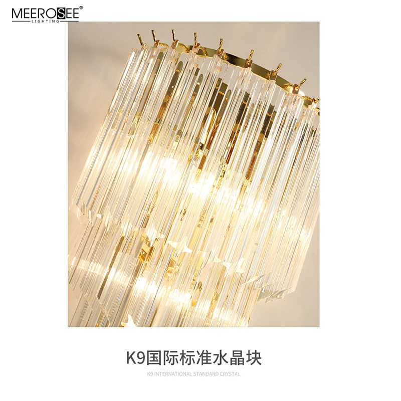 MEEROSEE Post modern high grade creative gold crystal wall lamp for living room villa hotel Spiral Crystal Wall Sconce MD86787