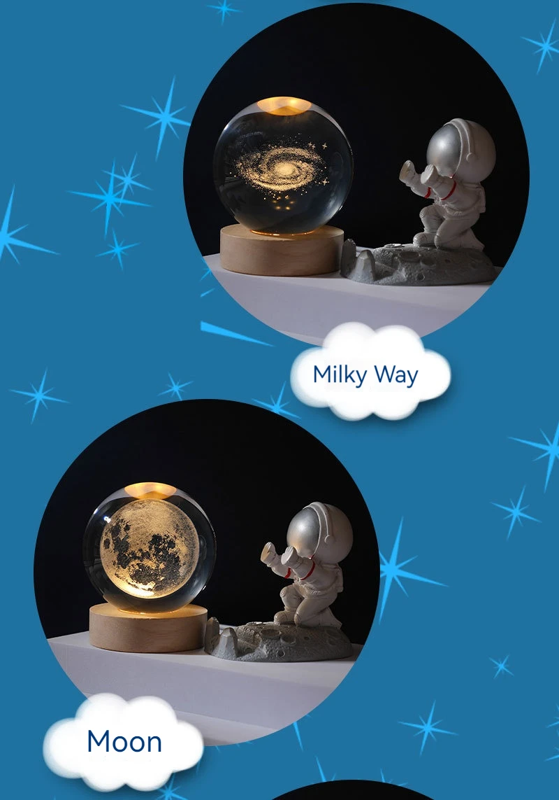 New Moon Planet Solar System Astronaut 3D Art Lamp Led Glowing Crystal