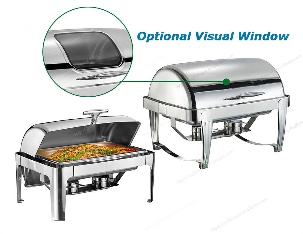 Multi-Purpose Rectangle Chafing Dish, 9L Hydraulic Roll Top Cover, for Soups/Stews/Desserts in Hotels