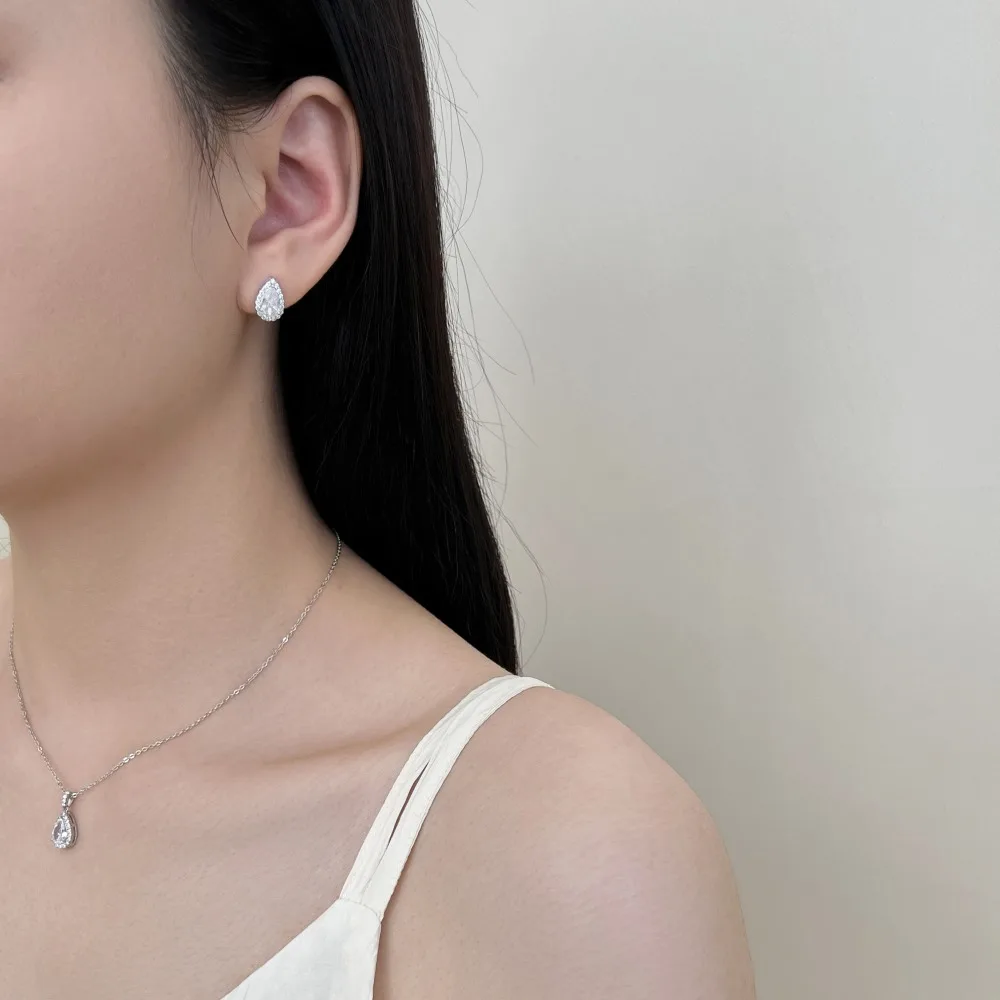 KAKODIY Teardrop Earrings Rhodium-plated 925 Sterling Silver Stud Earrings Female 5A Cube Zirconia Stud Earrings detail 4