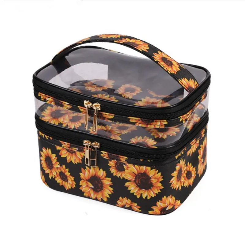 Makeup Bag Small Travel Cosmetic Bag Portable 2 Layer Large