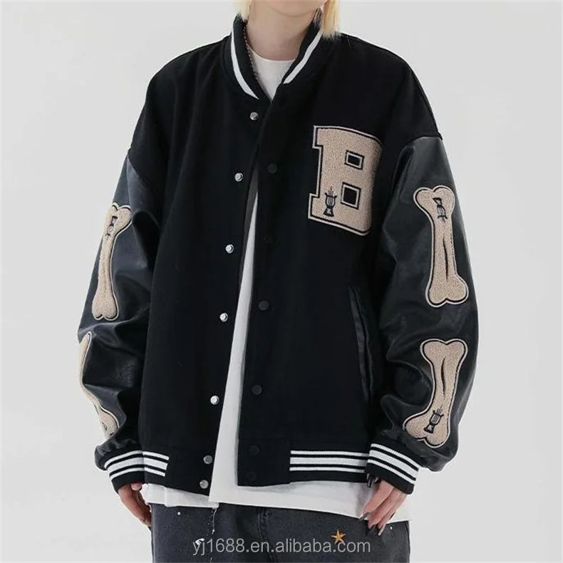 OEM Custom Ribbed Elastic Cuff Fashion Leather Sleeve Embroidery Varsity  Jacket for Men - China Varsity Jacket and Letterman Jacket price