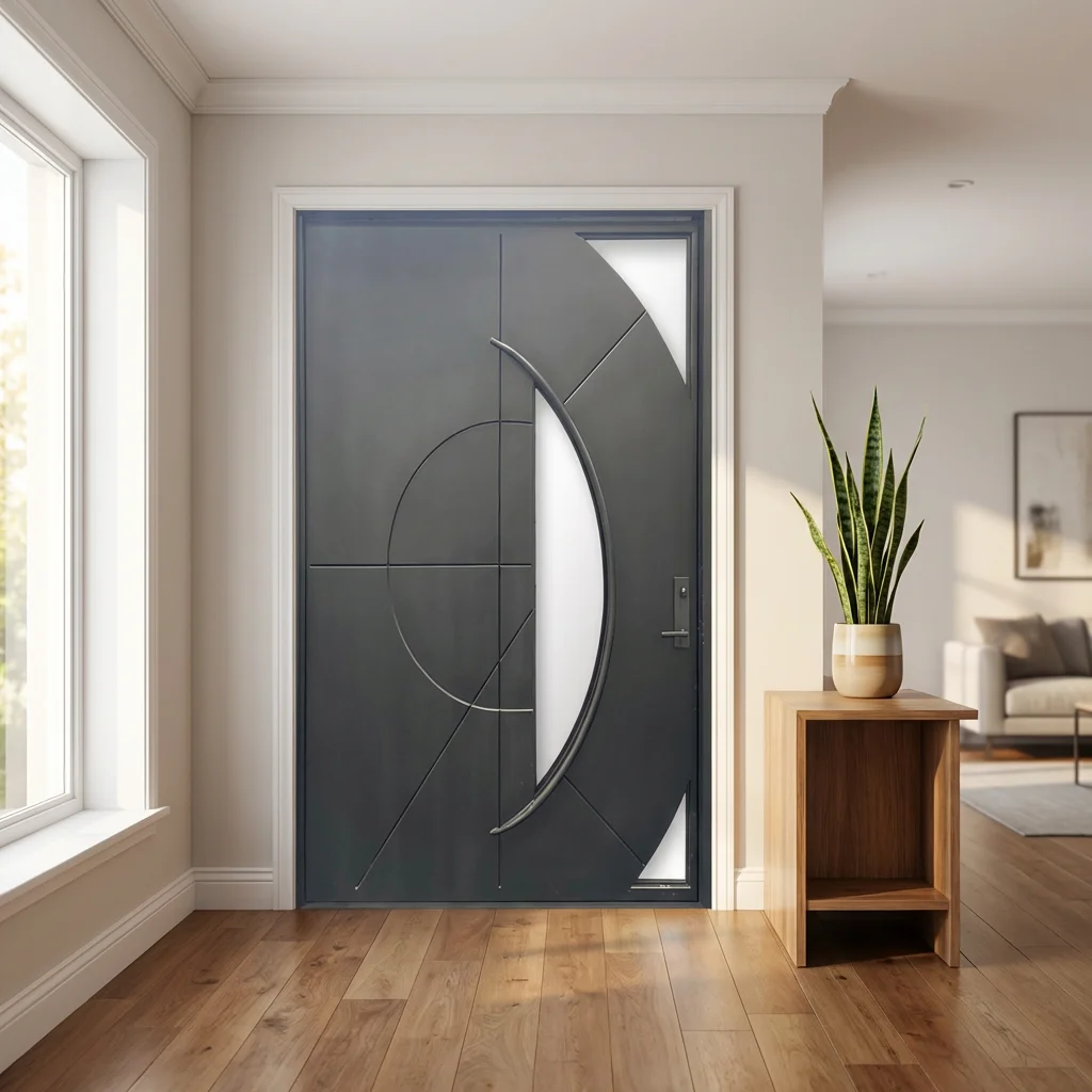Modern Black Wrought Iron Glass Pivot Rotating Door Anti-Theft Feature 5-Year Warranty for Exterior Entry Villa Hall Living Room