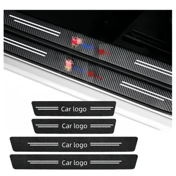 Customization of thickened cartoon/logo pattern of carbon fiber leather doorsill for automobile.