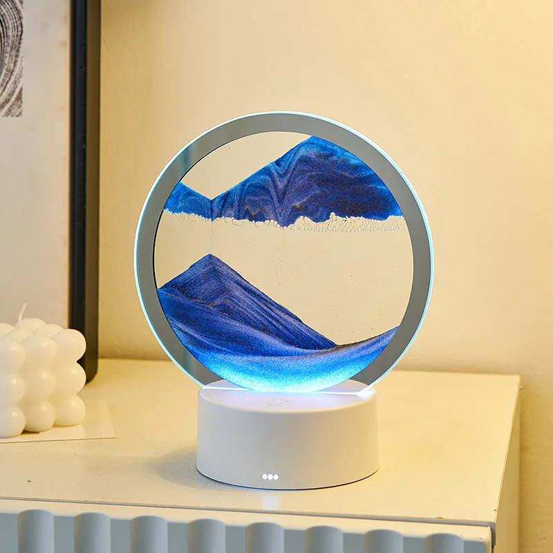 Modern Touch Control Led RGB Lamp 3D Hourglass Decorative Quicksand Table Lamp With USB Cable Night Light