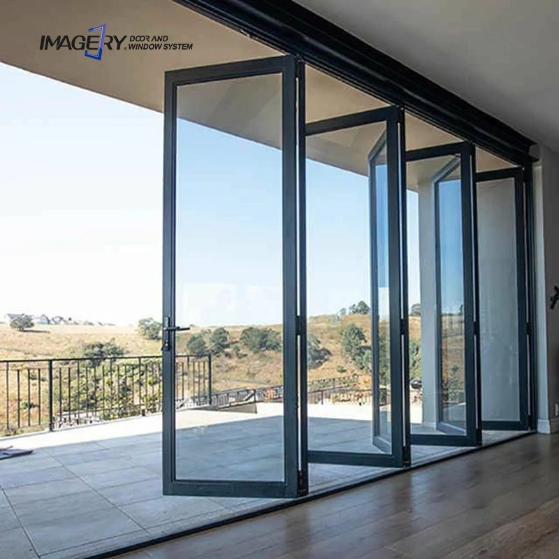 Modern Design Aluminum Folding Doors with Tempered Glass Finished Surface Foldable Windows Screen Alloy Material