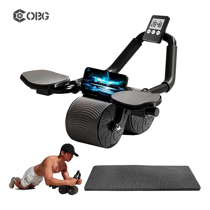 Digital Timing Fitness Abs Workout Automatic Rebound Ab Roller With Elbow Support Ab Wheel With