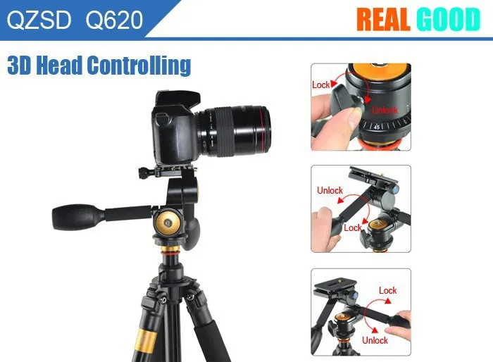 Q620 Aluminum Alloy 15kg Load Capacity Professional Fluid Head DSLR Digital SLR Camera Tripod