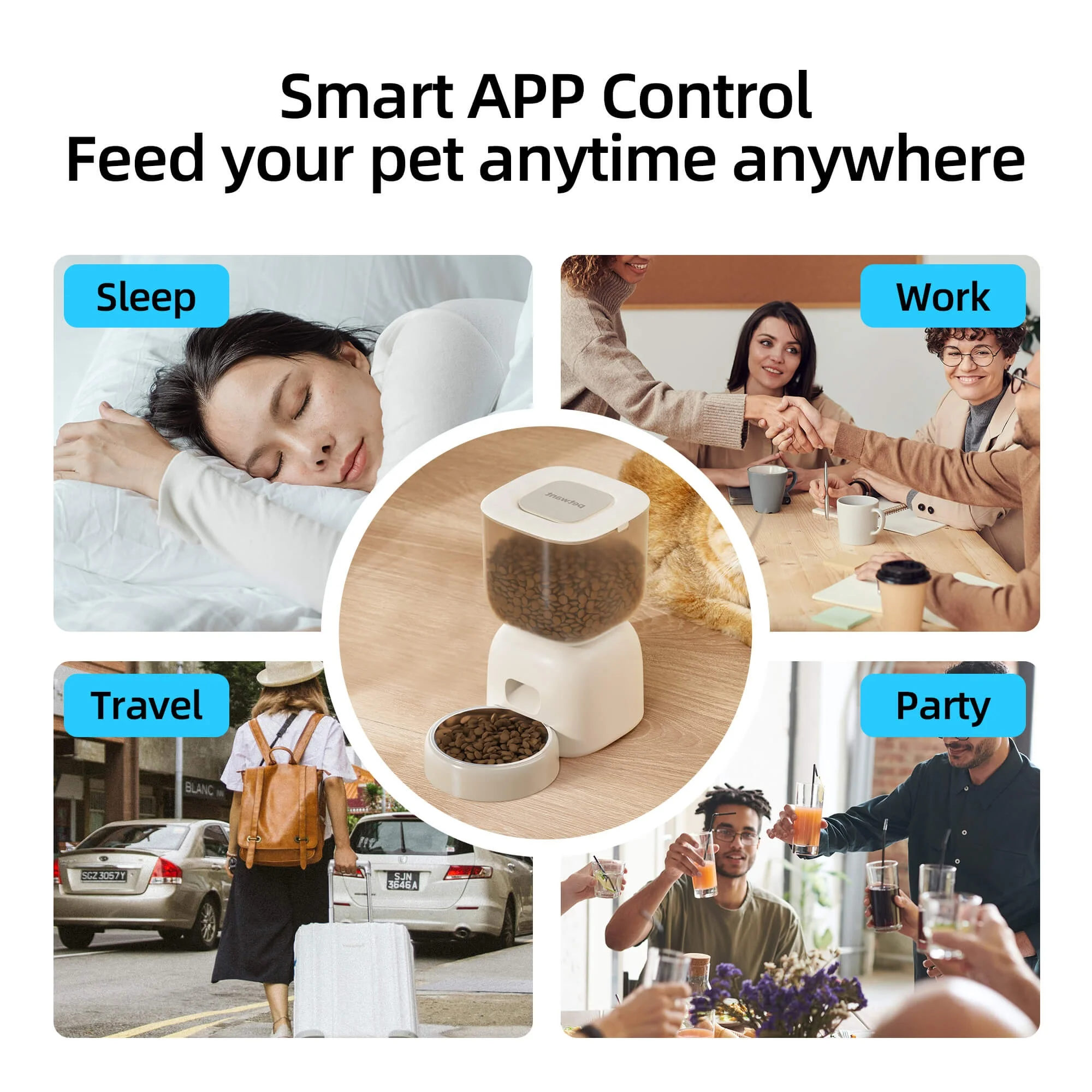 Petwant 3L Automatic Cat Dog Robot Food Dispenser Intelligent Timed Quantitative Visible Wifi Smart Pet Feeder
