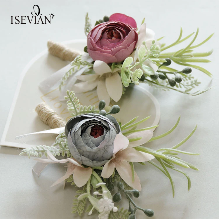 ISEVIAN Artificial Purple Bridal Flower Cheap Wedding Wrist Corsage