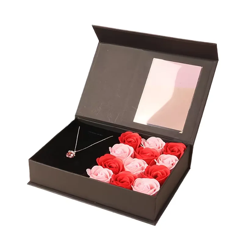 Custom CMYK Printing PVC Window Gift Paper Box with Rigid Magnetic Closure for Necklace Watch Packaging Valentine's Day Jewelry