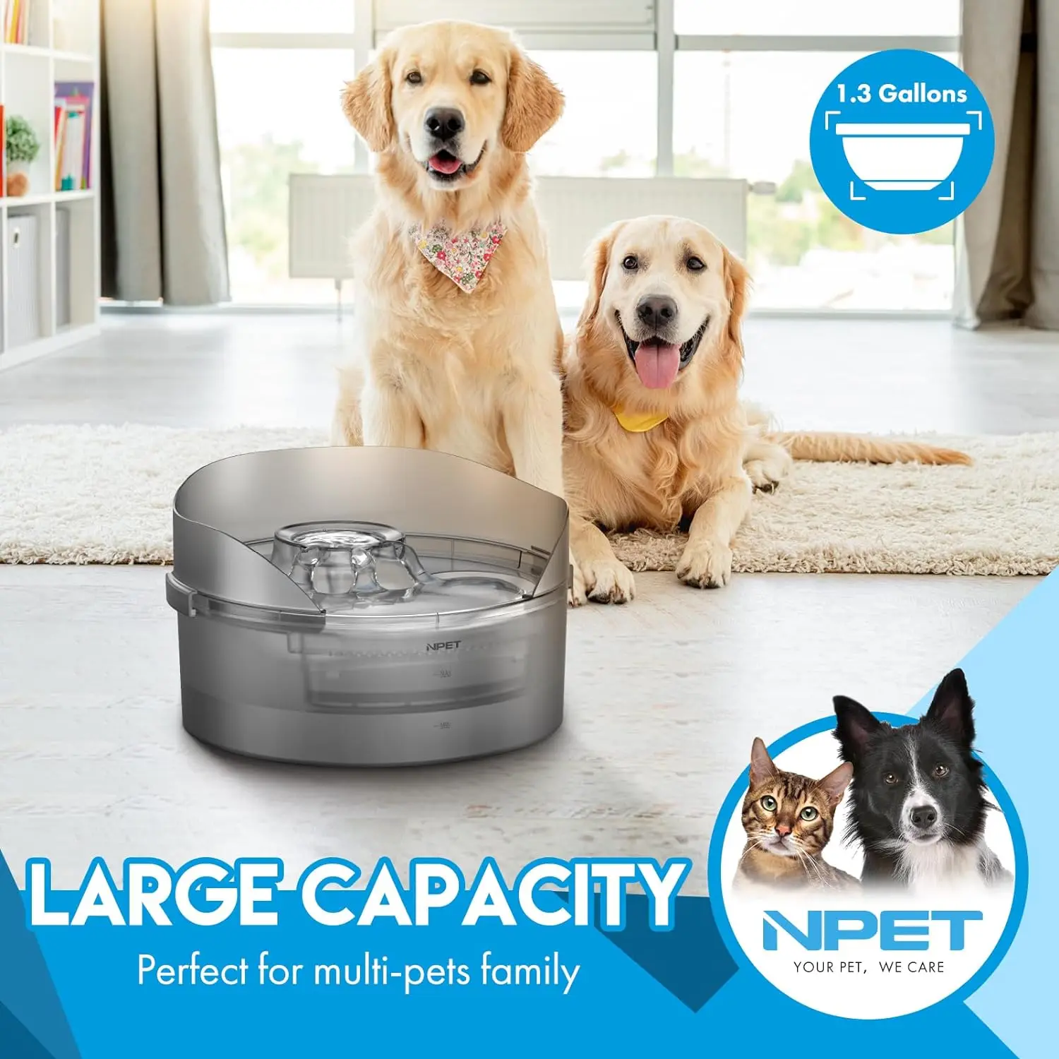 5l Big Capacity Pet Water Drinking Dispenser with Splashproof Gardboard  Detachable