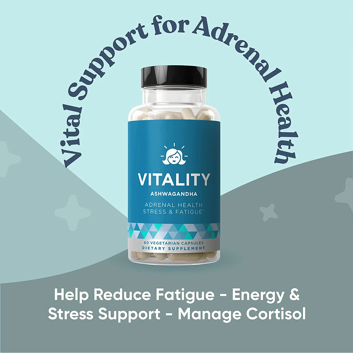 Vitality Adrenal Support Ashwagandha Capsules Cortisol Manager Fatigue Fighter Healthy Cortisol