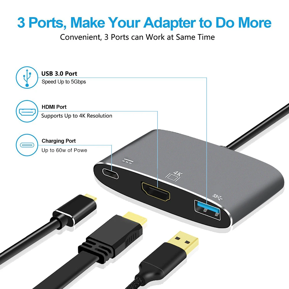 
 3 в 1 USB Type C адаптер концентратор с зарядкой PD USB3.0 4K @ 30 Гц для Nintendo Switch  