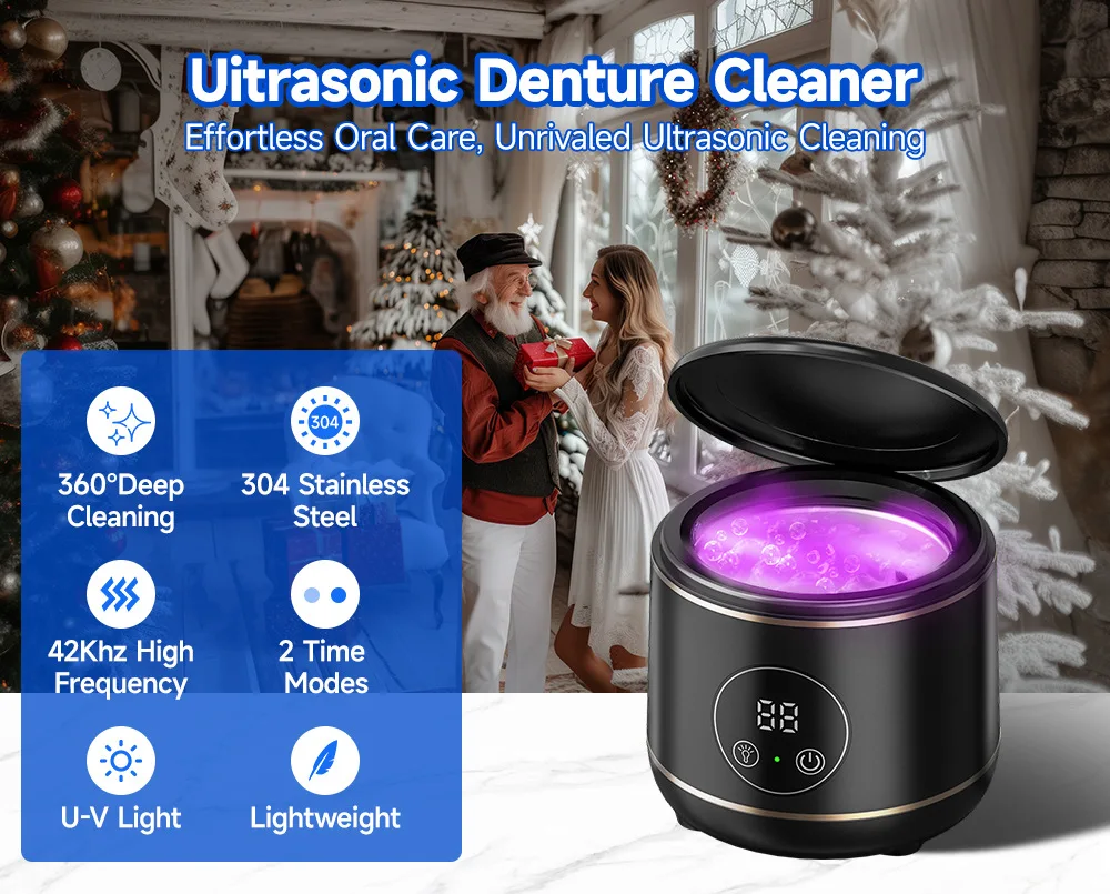 Description Picture 2 of itemUltrasonic Cleaning Machine Household Clean Jewelry With UV Lamp Dentures Small Black and White Touch Cleaner Home New Medical