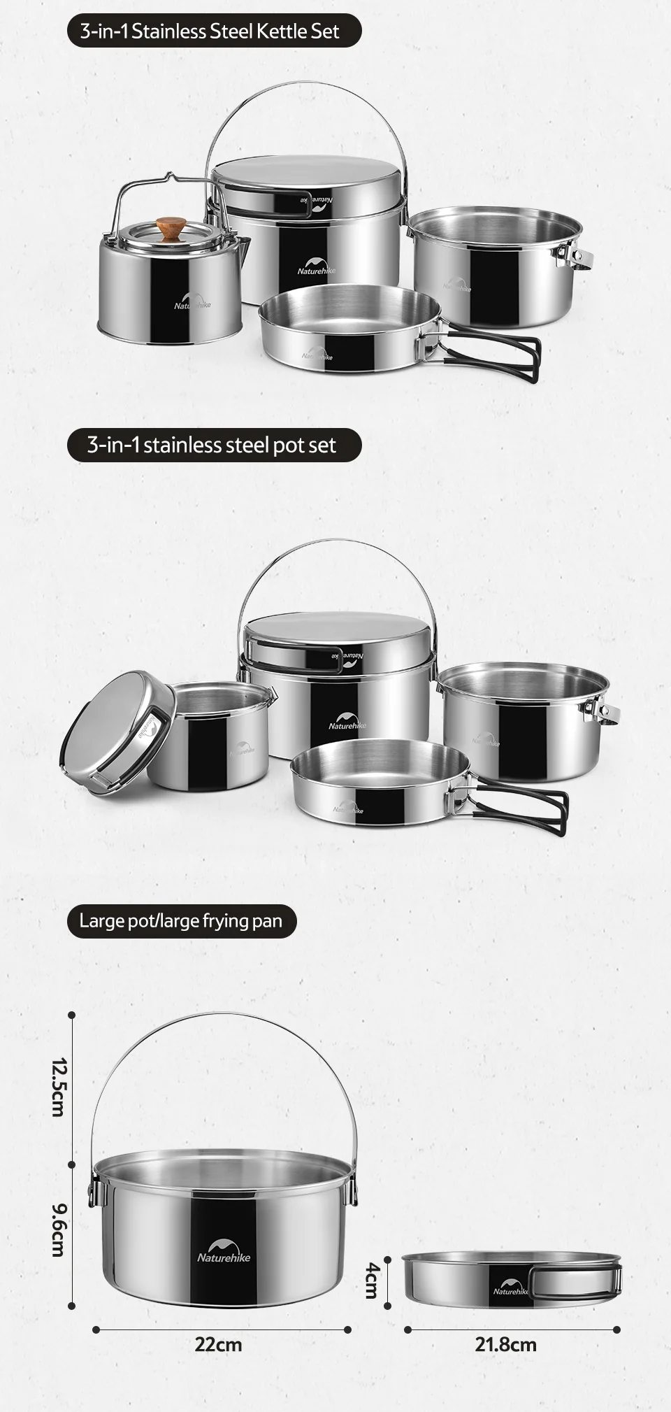 Naturehike Outdoor Picnic Camping Portable Cooking Cookware Tool 3 In 1