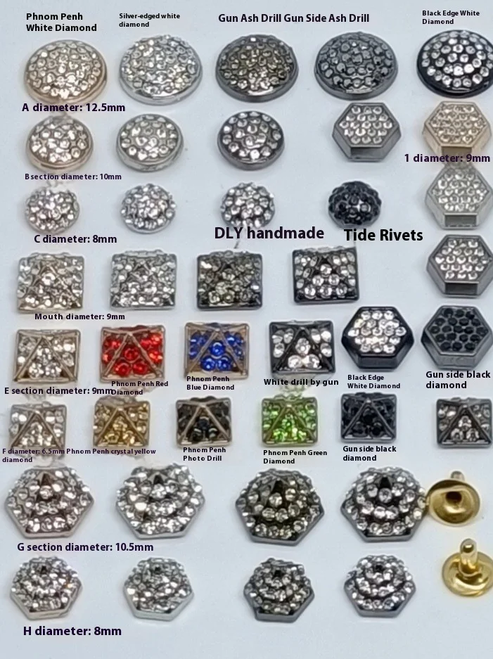 Square Pagoda Full Diamond Nail Rivets 8mm Iron Head Plating Technique Clothing Shoes Hats Leather Goods Packaging Accessories