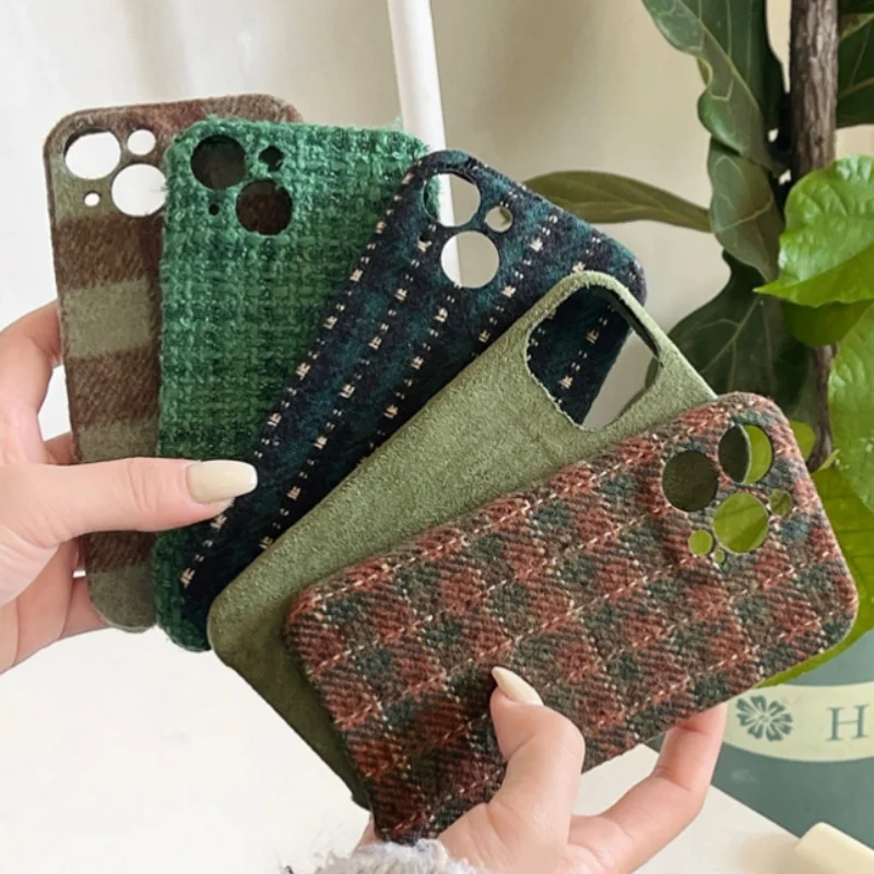 Underground ins Autumn/Winter Plaid Woven Velveteen Anti-shock Protective Case For iPhone 11 12 13 14 15 16 Pro Max Plus