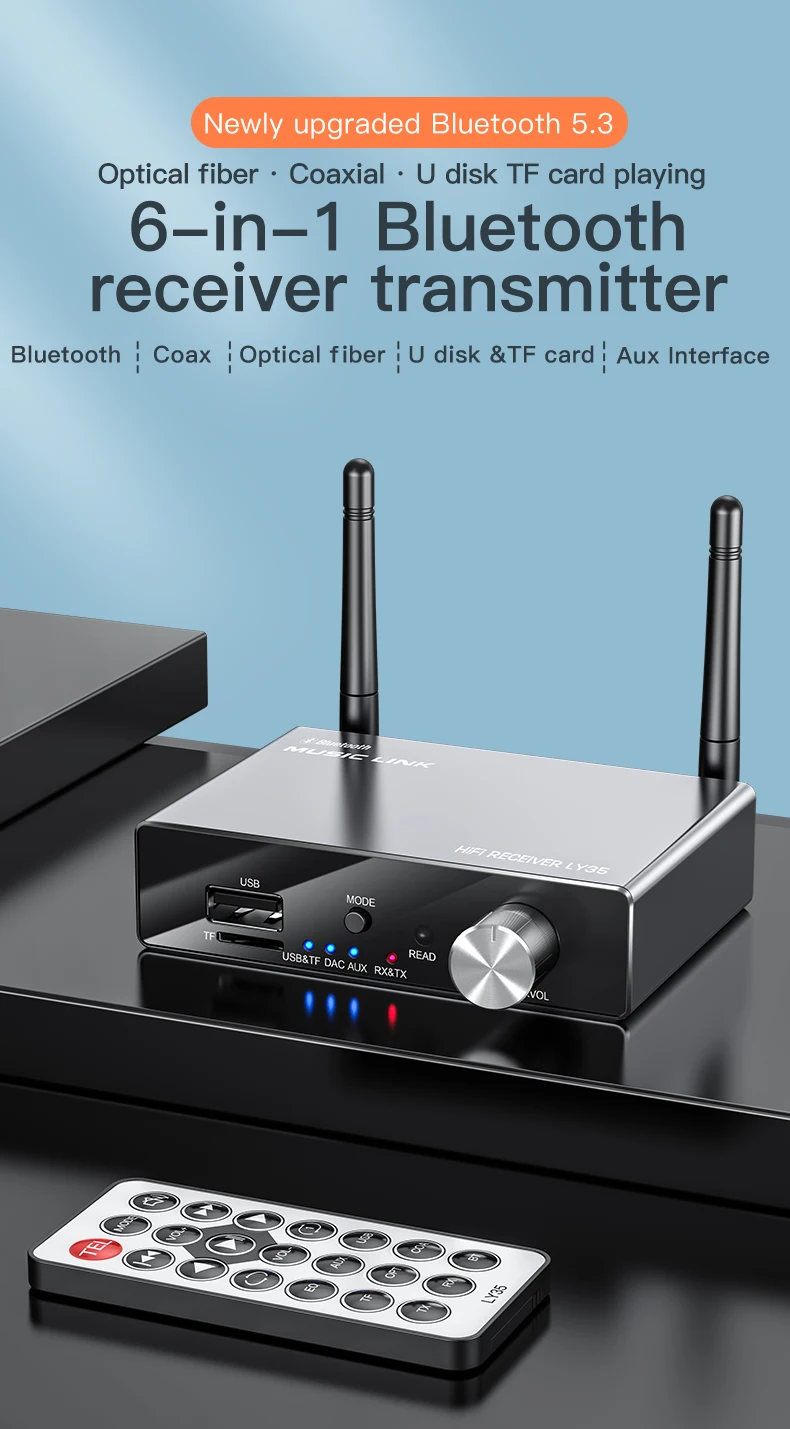 Receptor Bluetooth 5,0 con mando a distancia IR, convertidor de Audio  Digital a analógico, Coaxial óptico a 3,5 MM, AUX 2 RCA, altavoz de TV