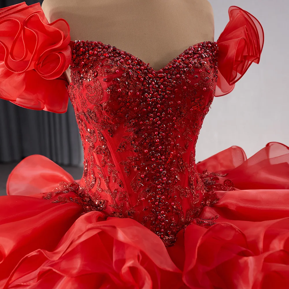 sachin and babi light blue dress Extravagant red satin ball gown wedding/prom dress with red flower and  glitter details