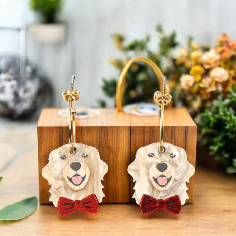 Cute Corgi Dog Acrylic Hoop Earrings for Women High Quality Trendy Animal Jewelry Yellow Gold Rhinestone Free Sample Available details