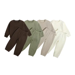 Wholesale Price Custom  Winter Sweatshirt and Pants Unisex Solid Color Pullover Long Sleeves Sweatsuits Kids Clothes Set