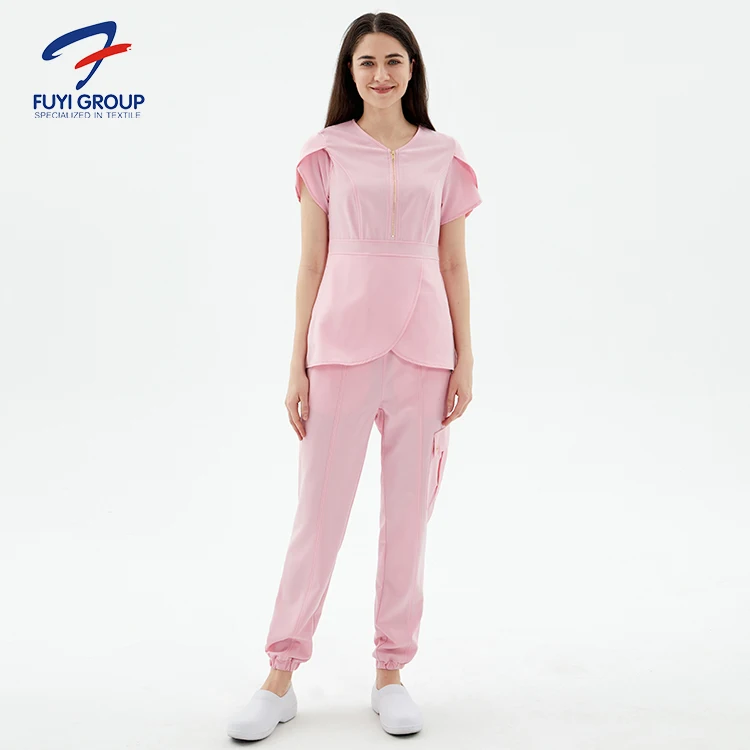 Oem Hospital Uniform Zip Reusable Stretchy Anti-bacterial