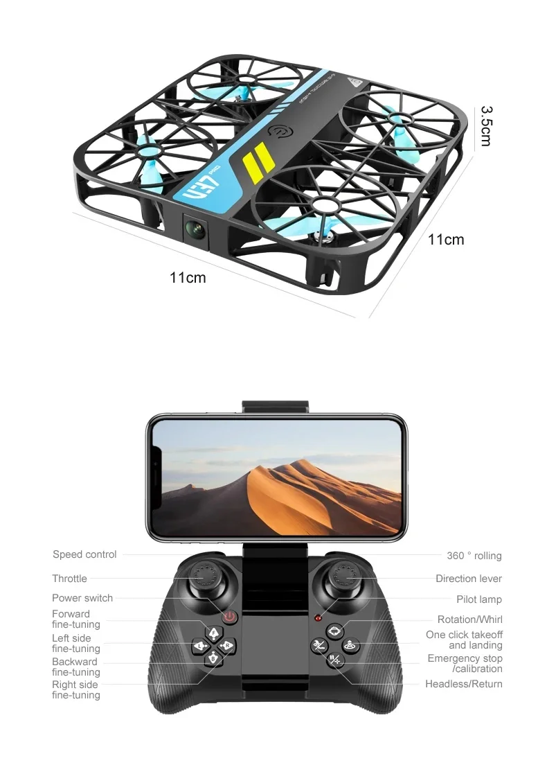 Factory V37 Pro Square Drone 4K HD Camera FPV Live Video Gravity Sensor One Key Take-off Remote Control Small Selfie Drone Toys