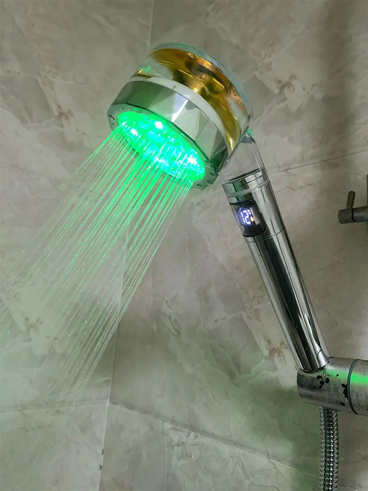 Color Changing Led Plastic Turbocharged Powerful Rotate 360 Shower Head