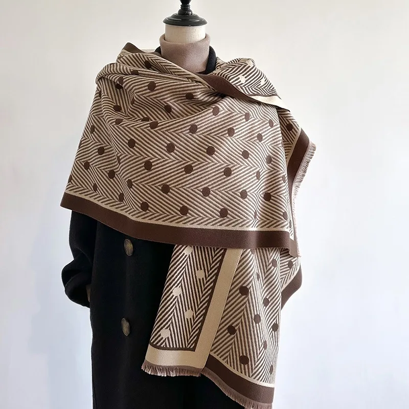 Premium Winter Warm Scarf For Women Dot Style Fashion Color Polyester Imitation Cashmere Wrap Cozy Soft Lightweight_voghion.com