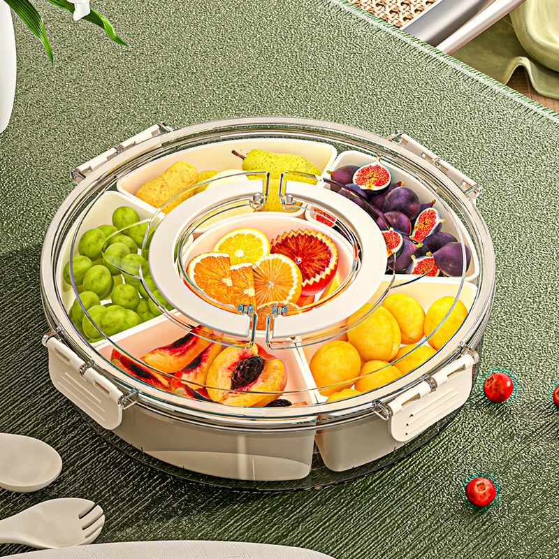 Portable Household Snack Box Lid - Six-Compartment Rotating Fruit