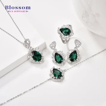 Blossom CS Wholesale Hot Dubai Jewelry Set 925 Sterling Silver Cubic Zirconia Emerald Quality Necklace 4 Piece Set For Woman